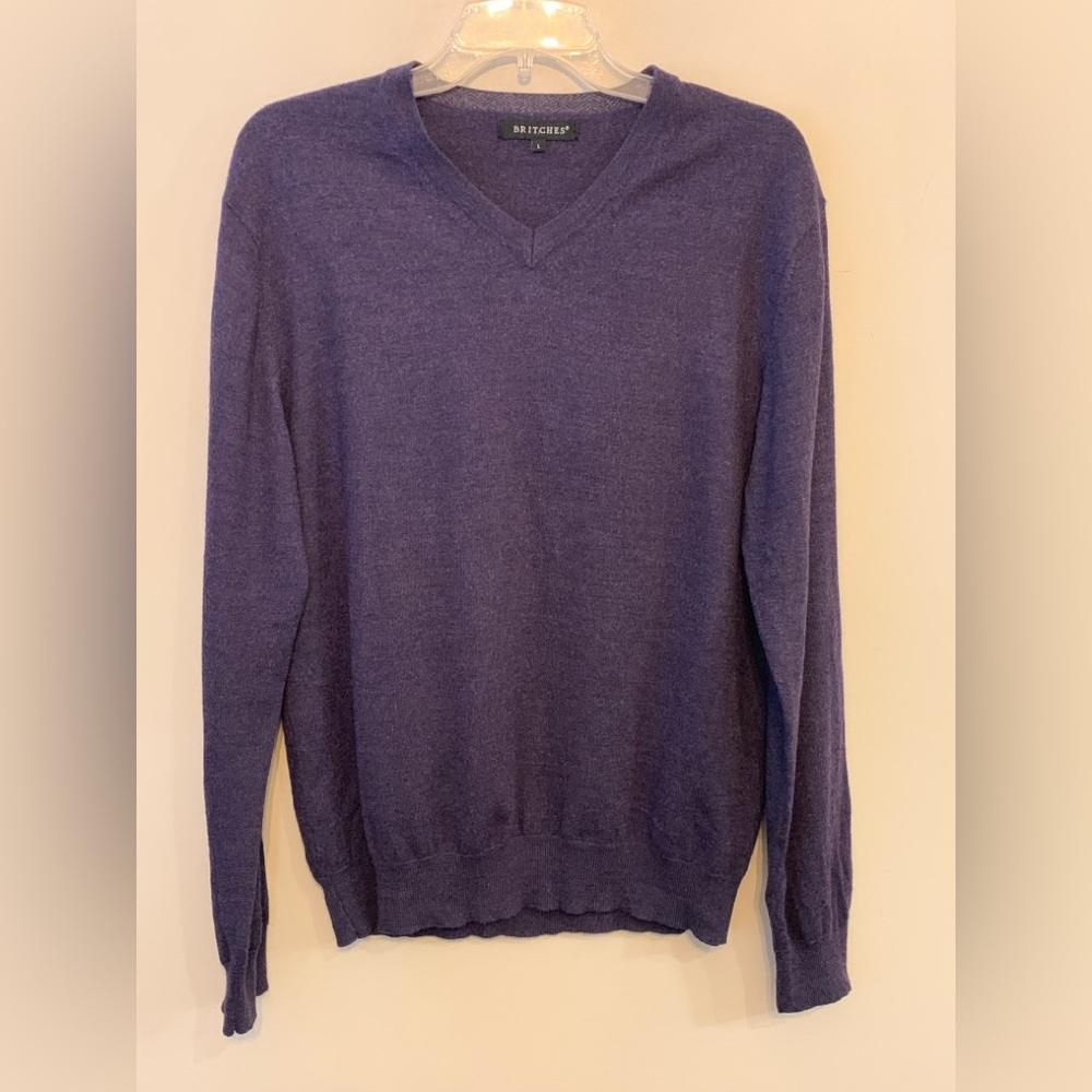 BRITCHES Deep Purple Merino Wool Blend V-Neck Sweater
